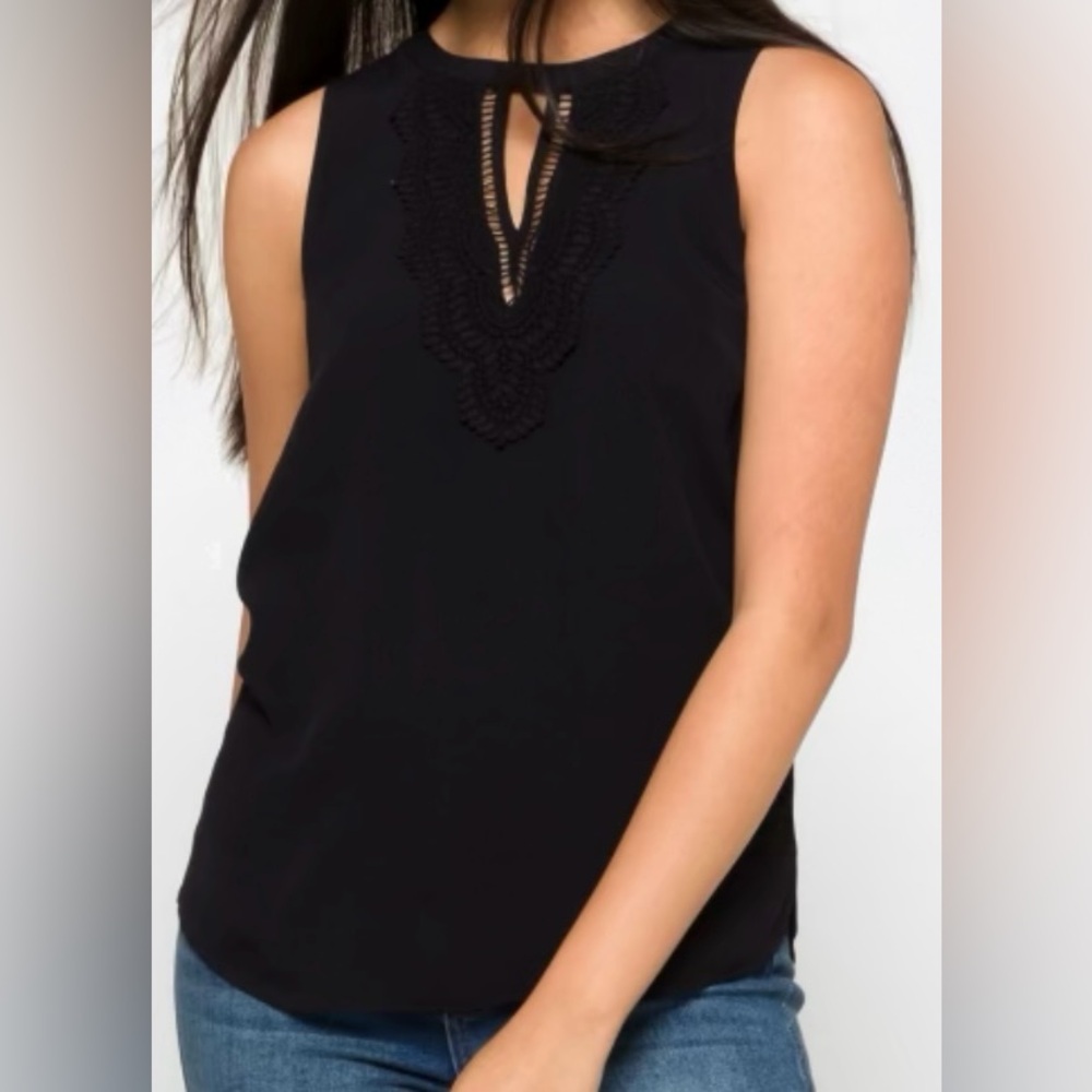 Black Sleeveless Top with Lace Detail